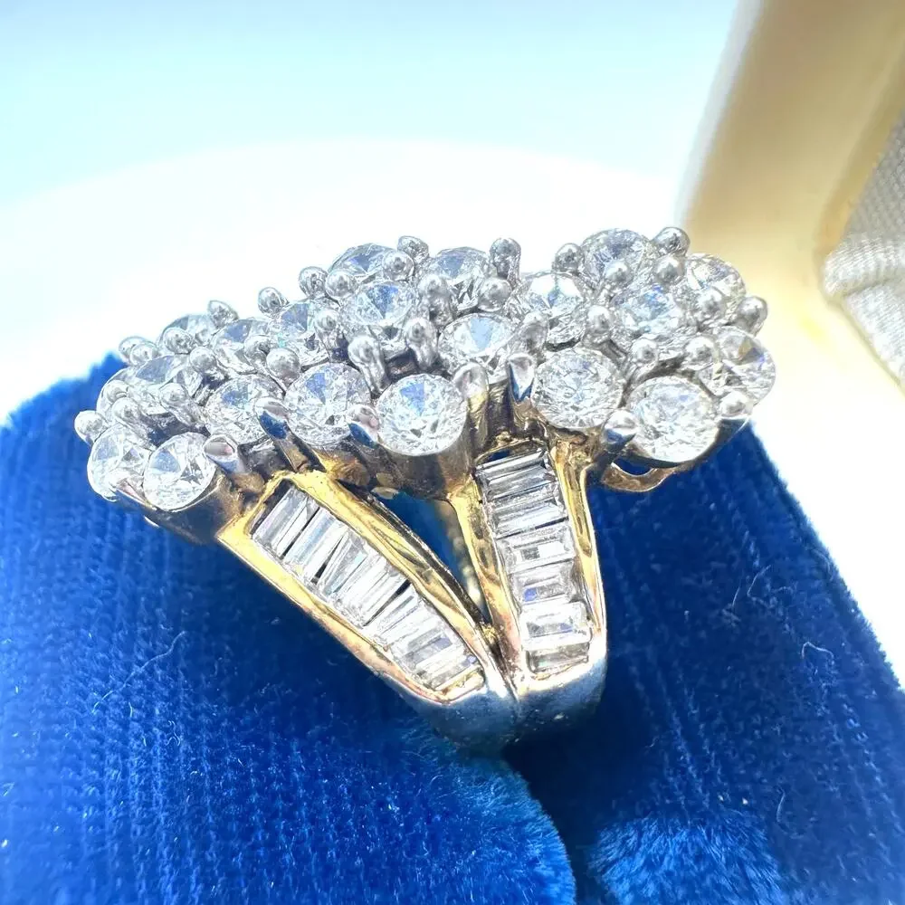SJD 925 sterling silver gold vermeil cubic zirconia cocktail cluster ring size 7